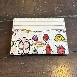 Coach Slim ID Card Case with Creature Print in Gold/Chalk Multi